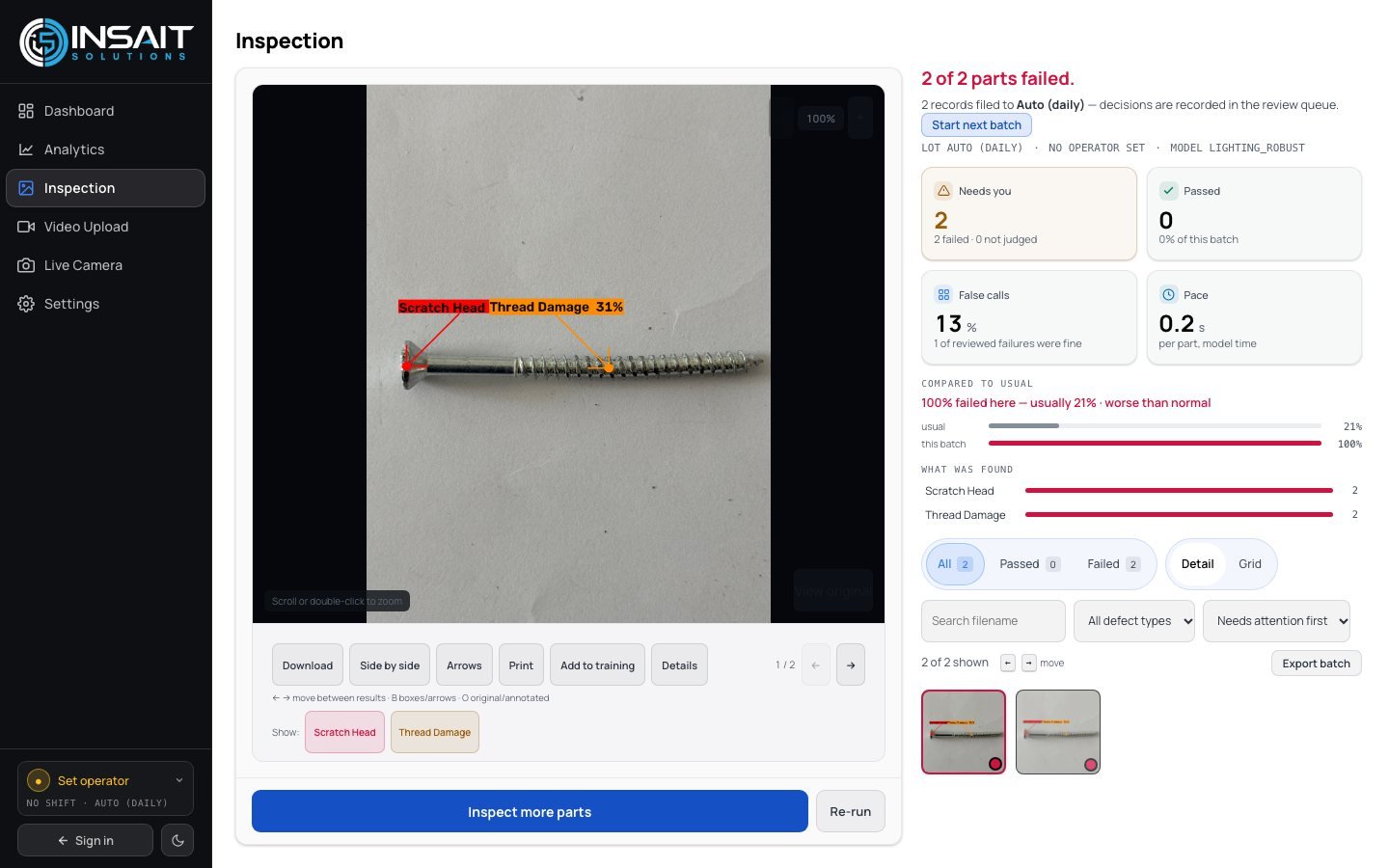 An inspection result on a sample fastener — marked, named and filed for review.